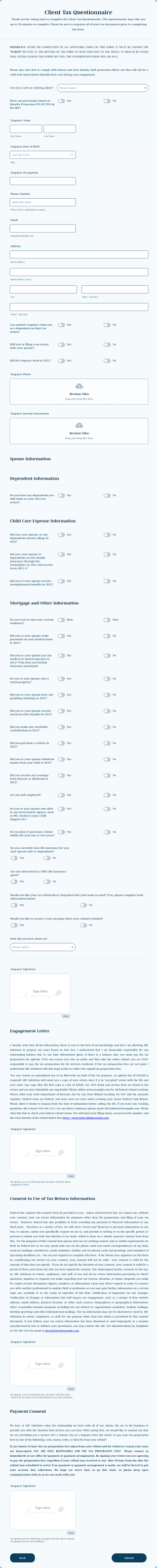 Client Tax Questionnaire Form Template