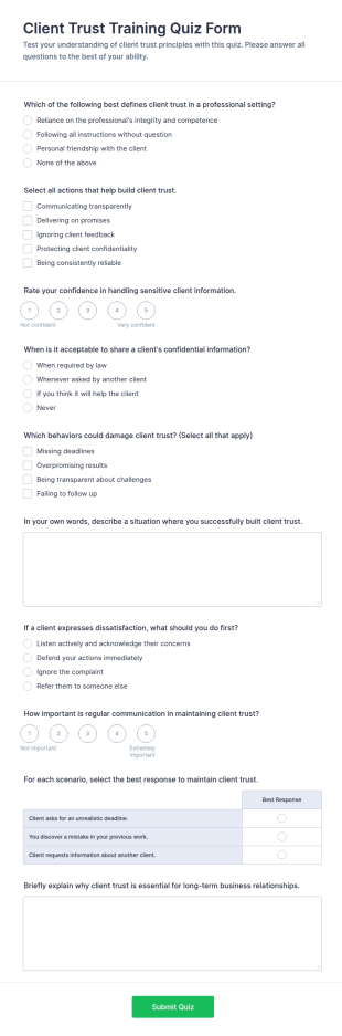 Client Trust Training Quiz Form Template