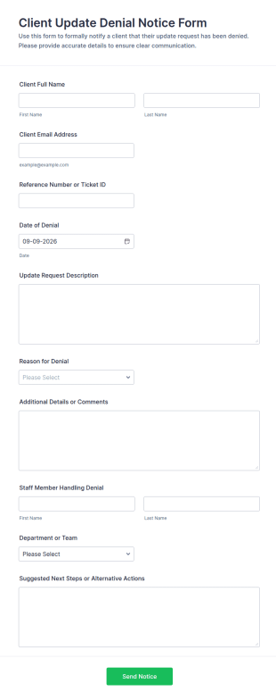 Client Update Denial Notice Form Template