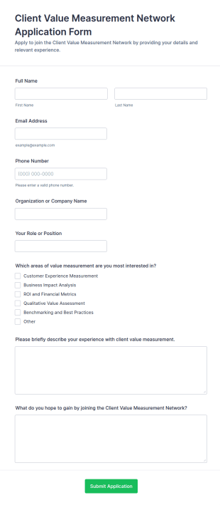 Client Value Measurement Network Application Form Template