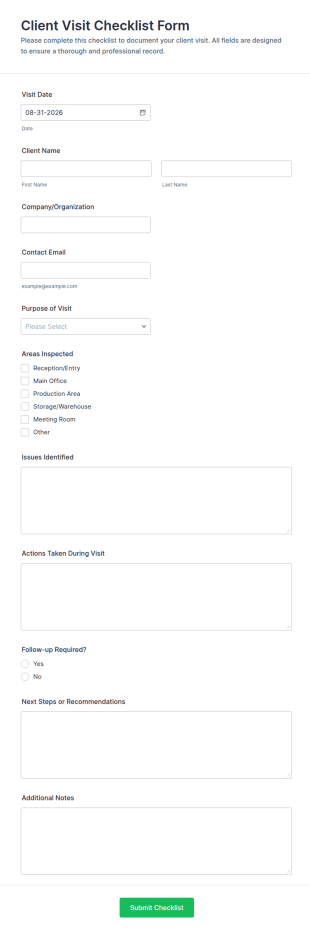 Client Visit Checklist Form Template