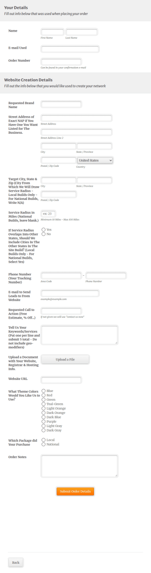Client Website Creation Details Form Template