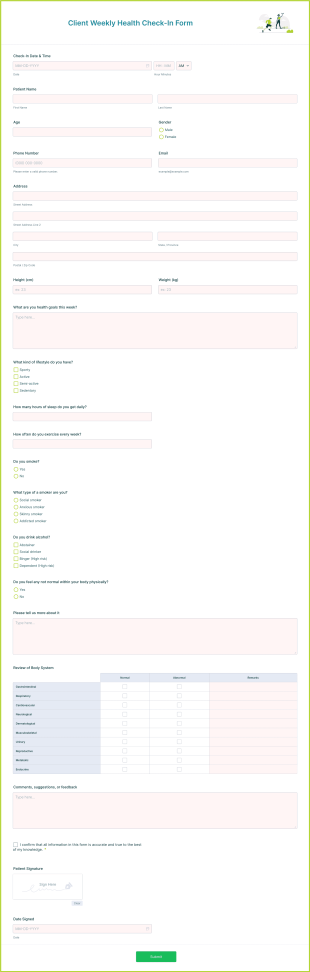 Client Weekly Health Check In Form Template