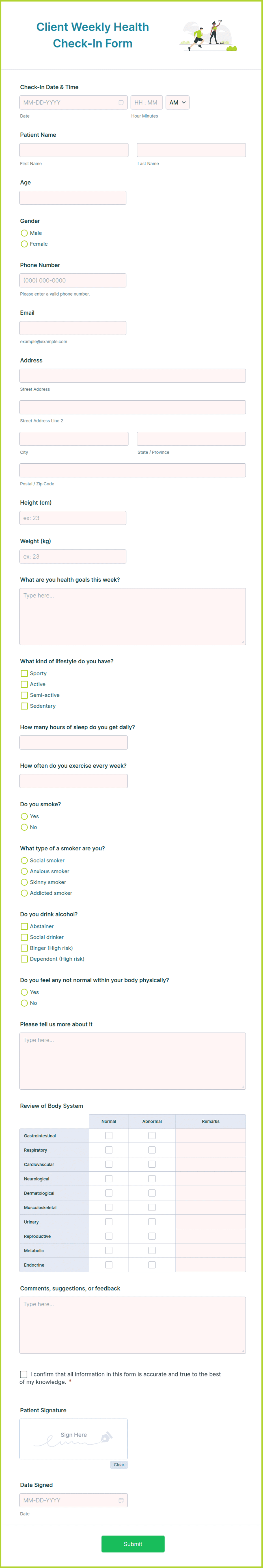 Client Weekly Health CheckIn Form Template Jotform