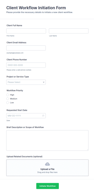 Client Workflow Initiation Form Template