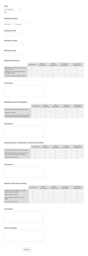 Client Workshop Performance Review Form Template