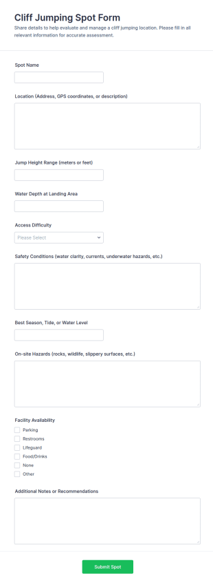 Cliff Jumping Spot Form Template