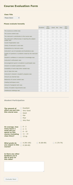 Clil Course Evaluation Form Template
