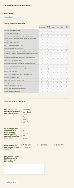 Clil Course Evaluation Form Template