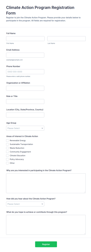 Climate Action Program Registration Form Template