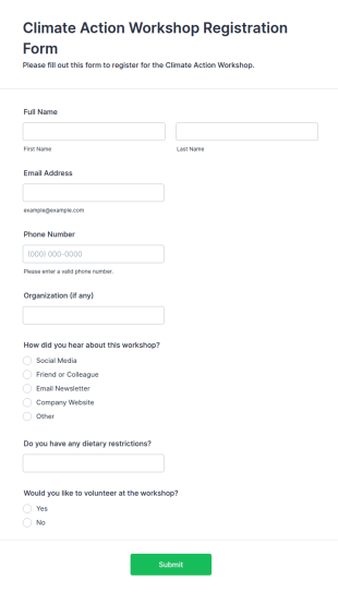 Climate Action Workshop Registration Form Template