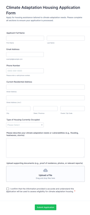 Climate Adaptation Housing Application Form Template