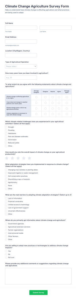 Climate Change Agriculture Survey Form Template
