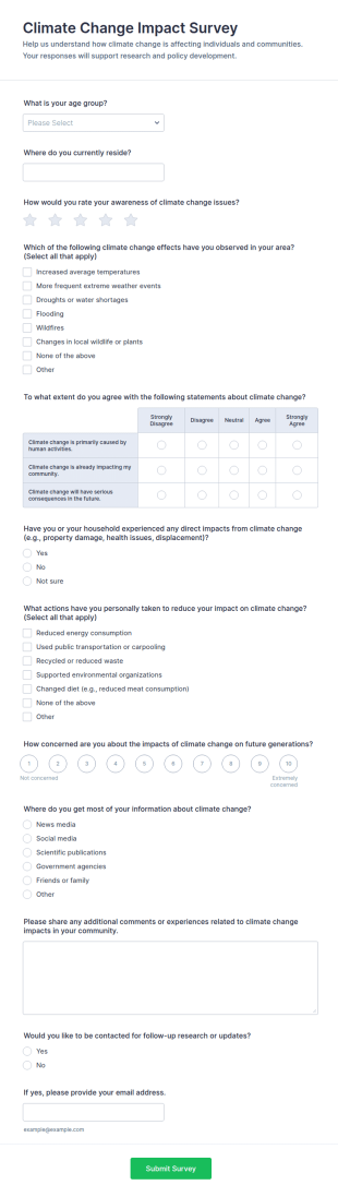 Climate Change Impact Survey Form Template