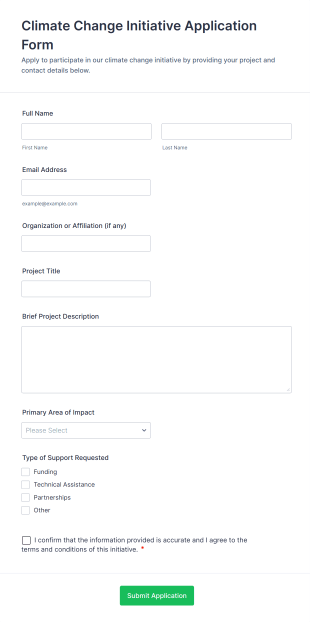 Climate Change Initiative Application Form Form Template