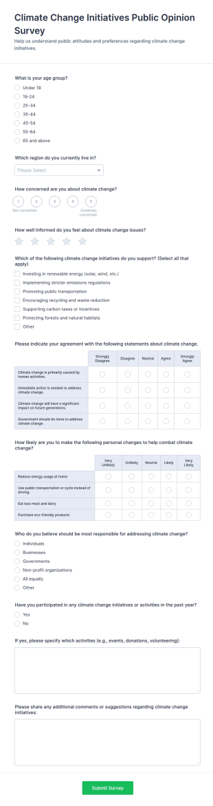 Climate Change Initiatives Public Opinion Survey Form Template