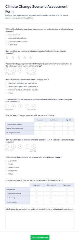 Climate Change Scenario Assessment Form Template