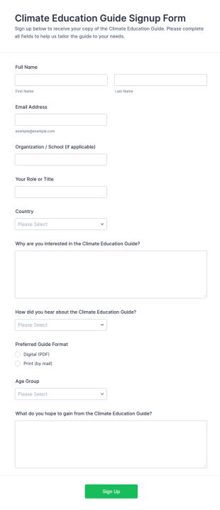 Climate Education Guide Signup Form Template
