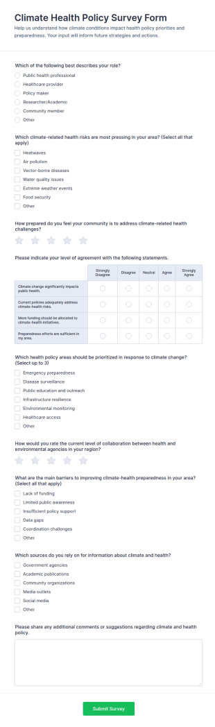 Climate Health Policy Survey Form Template