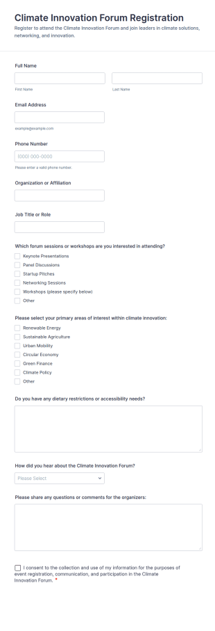 Climate Innovation Forum Registration Form Template