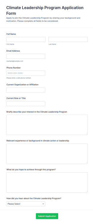 Climate Leadership Program Application Form Template