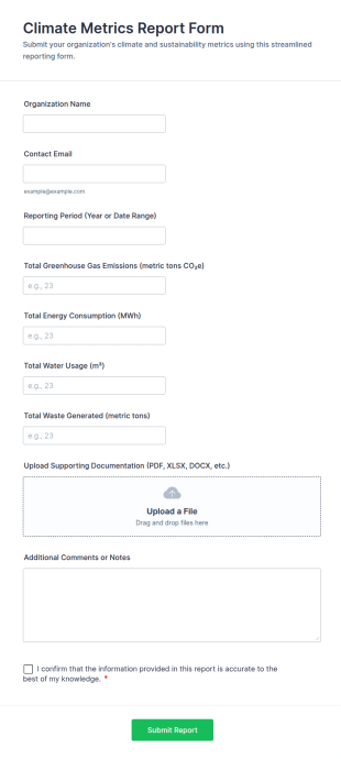 Climate Metrics Report Form Template