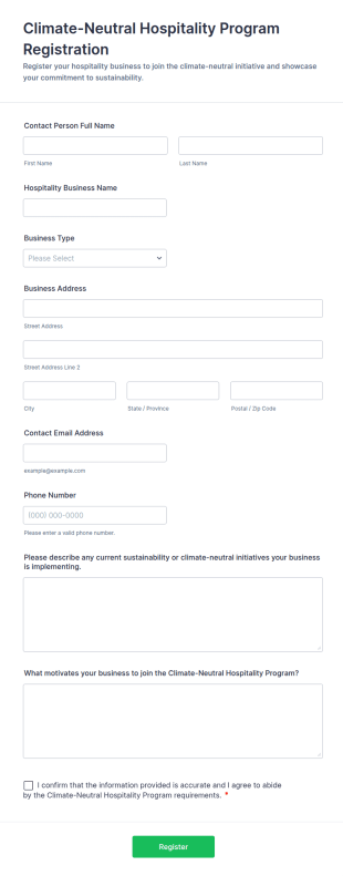 Climate Neutral Hospitality Program Registration Form Template