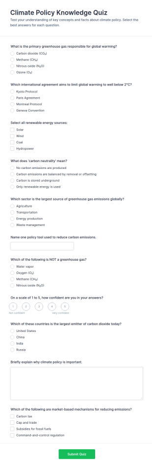 Climate Policy Knowledge Quiz Form Template