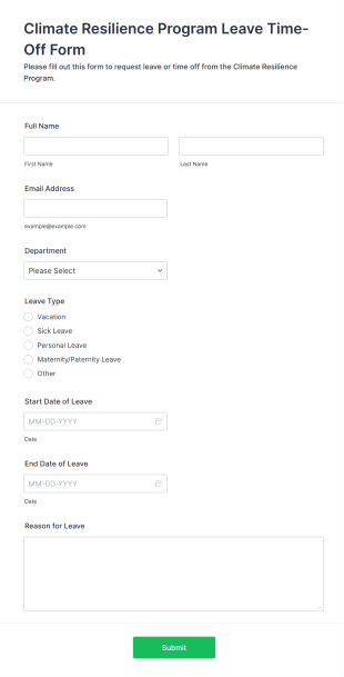 Climate Resilience Program Leave Time Off Form Template