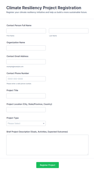 Climate Resiliency Project Registration Form Template