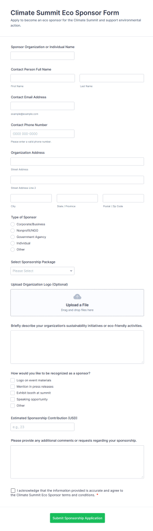 Climate Summit Eco Sponsor Form Template