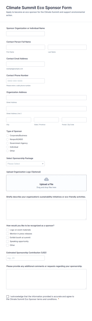 Climate Summit Eco Sponsor Form Template