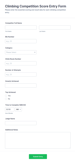 Climbing Competition Score Entry Form Template