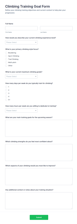 Climbing Training Goal Form Template