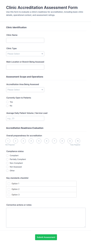 Clinic Accreditation Assessment Form Template