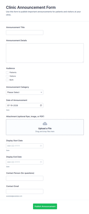 Clinic Announcement Form Template