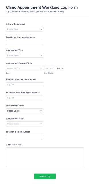 Clinic Appointment Workload Log Form Template