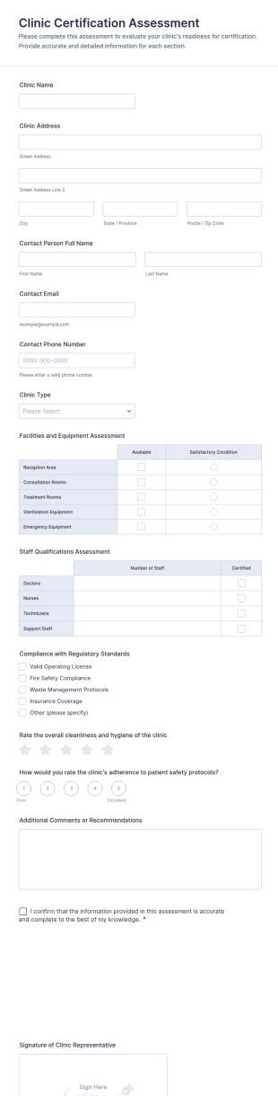 Clinic Certification Assessment Form Template
