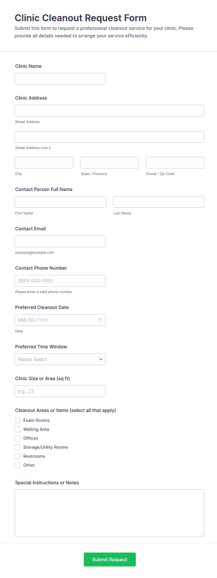 Clinic Cleanout Request Form Template