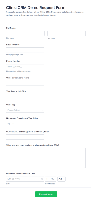 Clinic CRM Demo Request Form Template