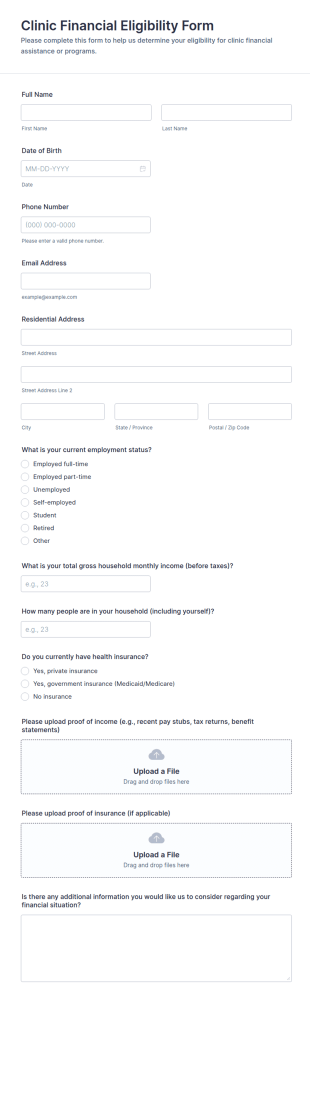 Clinic Financial Eligibility Form Template