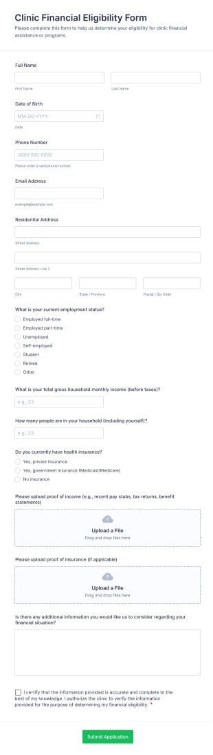 Clinic Financial Eligibility Form Template