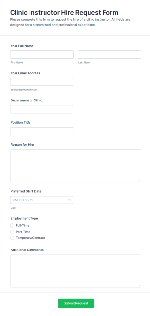 Clinic Instructor Hire Request Form Template