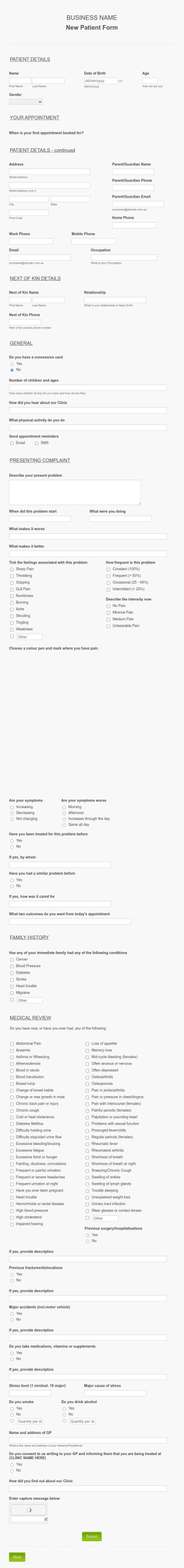 Clinic New Patient Form Template