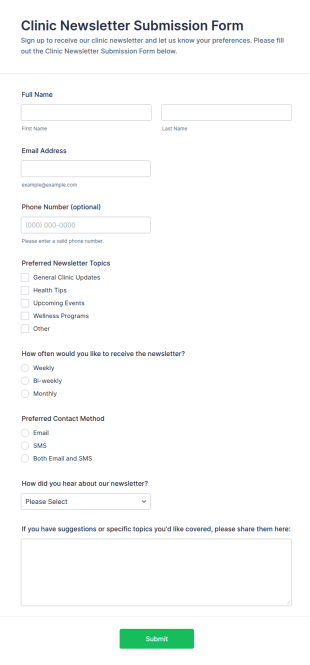 Clinic Newsletter Submission Form Template