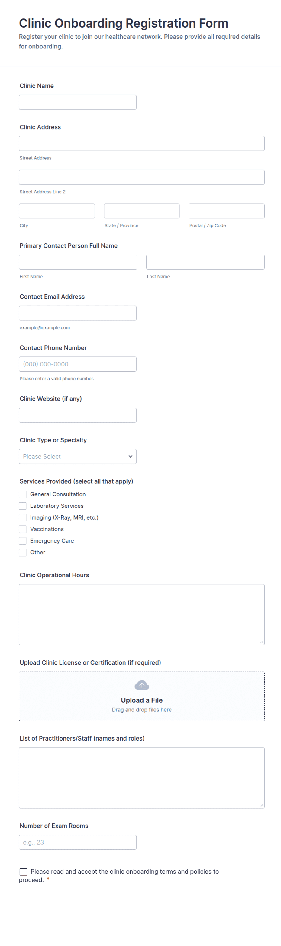 Clinic Onboarding Registration Form Template | Jotform