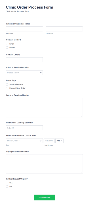 Clinic Order Process Quiz Form Template