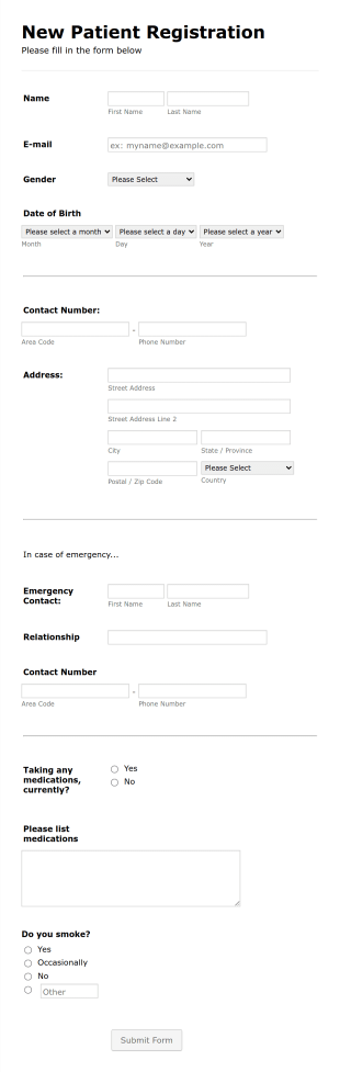 Clinic Patient Registration Form Template