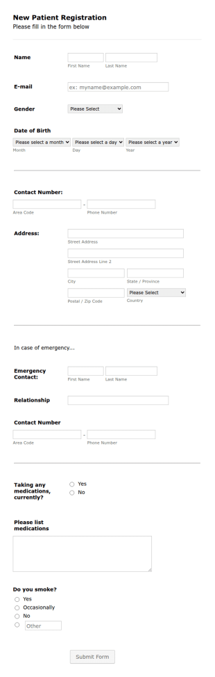 Clinic Patient Registration Form Template