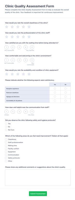 Clinic Quality Assessment Checklist Form Template